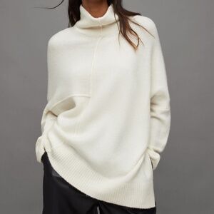 AllSaints Lock Roll Neck Sweater | Women’s Large | White Asymmetric Winter Knit